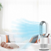 Ventilateur sans pales électrique blanc en plastique sur pied avec télécommande 10 vitesses et contrôle par application pour usage hôtelier et domestique