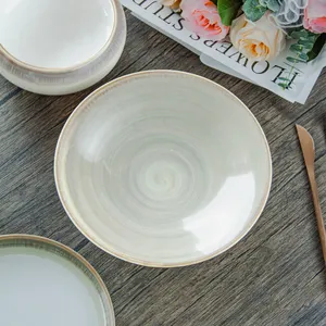Grosir Set piring dan mangkuk keramik kerajinan tangan Nordic Set peralatan makan dapur restoran porselen glasir reaktif