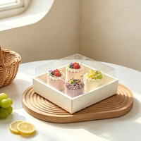 Boîte à gâteau carrée blanche en papier avec couvercle transparent