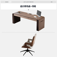 Bureau d'angle en cuir et bois de style minimaliste, table de travail pour salon, bureau à domicile, table d'ordinateur de luxe haut de gamme