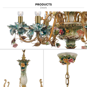 Antico Francese Lampadario Pendenti Blu, Rosa & Viola Colorato di Porcellana e In Ottone 6/8 Luci - Product Image 6