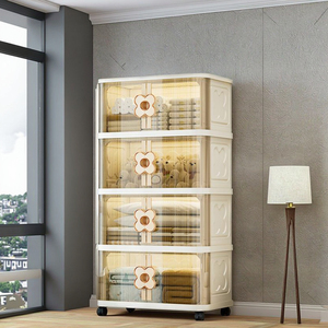 4 lớp rõ ràng nhựa gấp lưu trữ quần áo tủ trẻ em có thể gập lại đồ chơi tổ chức ngăn kéo với bánh xe - Product Image 1