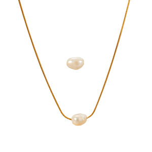 Collier Pendentif Double Couche en Perle d'Eau Douce Plaqué Or 18 carats Acier Inoxydable Chaîne Fine pour Femme - Product Image 2