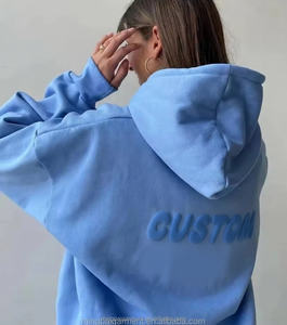 Felpa con cappuccio oversize in cotone peso massimo Unisex con stampa a sbuffo con Logo a trasferimento termico di alta qualità con cappuccio da donna - Product Image 2