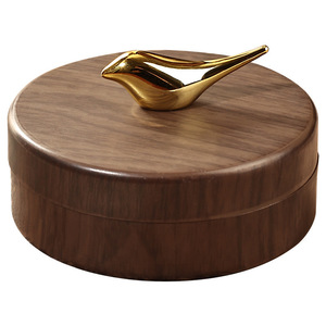 Retro Solid Wood Stainless Steel Ashtray With Lid Round Design For Home Office Living Room <b>Coffee</b> <b>Table</b> - Product Image 3