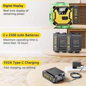 Уровень 360 самовыравнивания, 16 линий, 4*360 °, Зеленый импульсный режим, уровни для напольной плитки, Настенная подвесная конструкция - Product Image 4