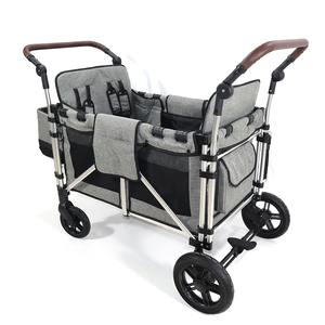新型4人乗り子供用トロリーガーデンカート折りたたみ式ベビーカーワゴン（キャノピーとスナックトレイ付き） - Product Image 4