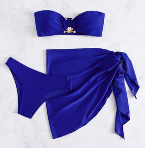 STOCK 2 colores Bandeau Bikini Tela brillante Conjunto de baño de tres piezas Señora madura Nuevo diseño <span class=keywords><strong>X</strong></span> Sexy Girl Bikini - Product Image 4