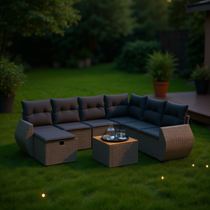 Ensemble de canapés de jardin en rotin moderne 6 places, mobilier d'extérieur résistant aux intempéries, design contemporain, couleur grise - Product Image 2