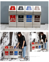 Poubelle de tri des déchets pour station de métro avec couvercle à poussoir, aéroport, parc, 4 compartiments, rectangulaire, en acier inoxydable, poubelle de recyclage