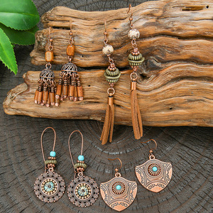 Bohemian Geometric <b>Drop</b> Earrings Antique <b>Bronze</b> Plated Wood Zinc Alloy Women's Party Fashion Jewelry 2025 - Product Image 4