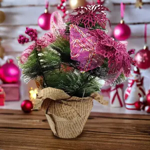 卓上人工ミニ装飾クリスマスツリー装飾品クリスマスギフト家の装飾のための小さな木の花輪