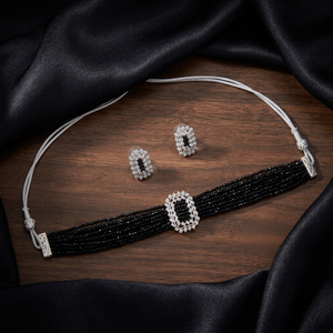 Silver Plated Hydro Bead Choker <b>Necklace</b> Set Maroon <b>Ruby</b> Red Multi Layer Crystal Beads Collar <b>Necklace</b> with CZ Stud Earrings - Product Image 1