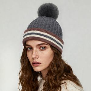 Hot Selling Unisex <b>Pom</b> <b>Pom</b> Jacquard Knitted Acrylic Toques Custom logo Winter Knit <b>Beanie</b> Hat - Product Image 5