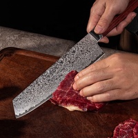 Produits de vente chauds USA Couteau de cuisine Manche en bois Acier damas Kukri avec boîte