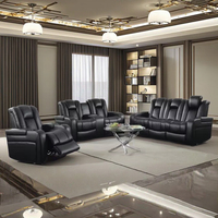 Ensemble de canapé inclinable électrique moderne à six places, coussin ergonomique à glissière, dossier avec éclairage LED, rangement, accoudoir extensible, cadre en bois pliable