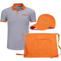 Polo respirant personnalisable avec logo pour personnel de restauration rapide, serveurs de restaurant, bar, uniforme avec tablier et chapeau