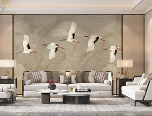 Papier peint texturé luxueux en 3D de style européen, grandes grues dorées, imperméable, murale pour salon, hôtel, design d'intérieur - Product Image 1