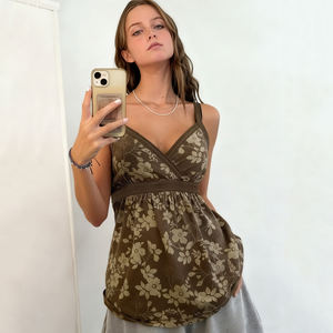 Z-1331 Abito da Donna Eco-Friendly Traspirante <span class=keywords><strong>in</strong></span> Maglia Spandex/Poliestere con Stampa Digitale Floreale Vintage a Blocchi di Colore, Scollo a V e Vita Alta CAM - Product Image 4