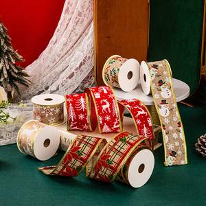 Printed Wire Edged Burlap Christmas <b>Ribbon</b> for DIY Bow, Wreath & Xmas Gift Wrapping Decoration - Product Image 2