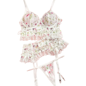 Ensemble de lingerie sexy européenne et américaine, en dentelle florale, à volants, pur, érotique et doux - Product Image 5
