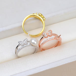 Bague ouverte grande taille pour femme en argent S925 avec ouverture papillon réglable, pour perles DIY 8-9 mm, accessoires de bijouterie, style incrusté tendance - Product Image 3