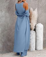 Ensemble 3 pièces pour femmes, coupe ample, en tricot, avec cardigan à manches longues, haut court et pantalon large