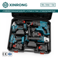 Kit Combinado Inalámbrico 4 en 1 de 21V: Martillo Rotatorio Sin Escobillas, Amoladora Angular, Llave de Impacto, Taladro Eléctrico con 4 Baterías de Litio de 1.3Ah y Estuche Rígido
