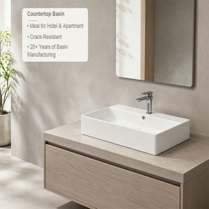 Vasque de lavabo en céramique polie au design minimaliste pour projets commerciaux, commande en gros - Product Image 2