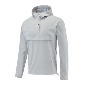 Pullover Hoodie 1/4 Pescoço Treinamento Jacket Jogging Padrão Sólido de Nylon estiramento Seco Rápido Leve para a Estação de Outono - Product Image 3