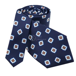 Handmade Pure Silk Printed Navy Neckties China Manufacturer Custom Geometric Pattern Vintage Necktie
