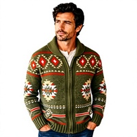 Cardigan en tricot géométrique rétro pour homme, collection automne-hiver 2026, fermeture éclair sur le devant, manches longues, pull chaud en maille