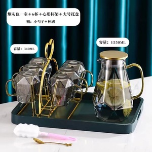 Tùy chỉnh in chất lượng nước lạnh Carafe thủy tinh borosilicate <span class=keywords><strong>Jug</strong></span> nước lạnh Ấm đun nước với cup thiết kế mới kim cương hình dạng thủy tinh bộ - Product Image 4