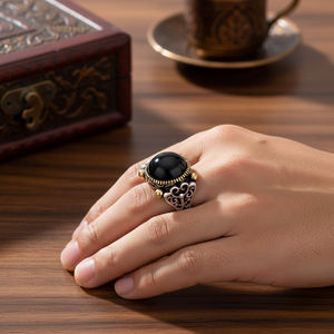 Oval Onyx Stone Tugra Design Ottoman <b>Men's</b> <b>Ring</b> Turkish Handmade Wholesale Authentic Silver <b>Men</b> <b>Ring</b> - Product Image 3