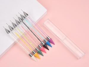 Stylo à double tête en acrylique pour points de cire, pointe métallique, outil de préhension pour strass et cristaux, marque privée, pour nail art - Product Image 4