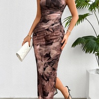 Vestido maxi de lino sin mangas ajustado para mujer Estampado floral vintage Estilo plisado elegante y sexy para primavera y verano