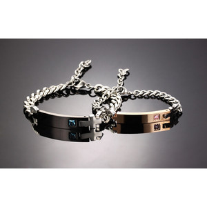 Bracelet d'identité personnalisé en acier inoxydable avec croix religieuse, plaque métallique vierge, chaîne <span class=keywords><strong>gourmette</strong></span>, ensemble de bijoux romantiques pour couples, vente en gros - Product Image 2