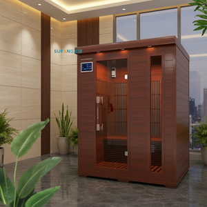 Sauna infrarouge lointain en cèdre rouge confortable pour 3 personnes, avec panneau de commande informatique, lumière LED Bluetooth, design européen certifié - Product Image 2