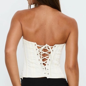 <span class=keywords><strong>Top</strong></span> Corsetto Strutturato <span class=keywords><strong>Bianco</strong></span> Senza Spalline per Donna, Aderente con Stecche, Stile Y2K, Senza Maniche - Product Image 3