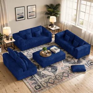 Canapé modulaire sectionnel en velours côtelé avec ottoman, tissu moelleux et rembourrage en éponge, sans assemblage requis, surdimensionné pour hôtels et centres commerciaux - Product Image 1