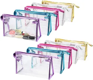 Sac Cosmétique Imperméable PVC Clair Maquillage Organisateur Sacs Transparent avec Fermeture Éclair Parfait pour Salle de Bain,