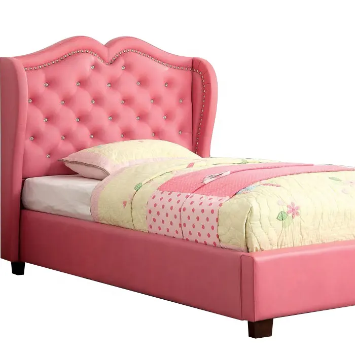 Marco de cama de alta calidad con botón de cristal, cabecero curvo para dormitorio de niña, 2021
