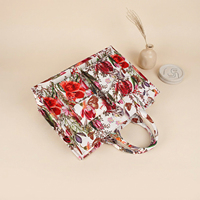 Sac fourre-tout en toile épaisse de qualité supérieure à imprimé floral pour femmes, doublure beige, poches intérieures, OEM personnalisé