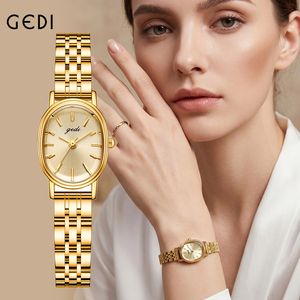 Montre ovale vintage pour femme, dorée, avec bracelet minimaliste en acier inoxydable, pour les marchés internationaux - Product Image 1