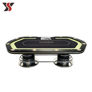 Table de poker YS OEM personnalisée pour 10 joueurs, tapis noir, porte-gobelets dorés, repose-pieds chromé, table de jeu de casino professionnelle - Product Image 1