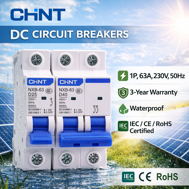 NXB-63 Series D-type 1P DC Miniature Circuit Breaker (MCB) Copper 3A-63A 6kA Breaking Capacity 230V/400V