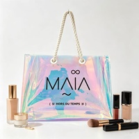 Bolsa de Mano Reutilizable de PVC Holográfico Personalizada DB-0128 con Asa Gruesa, Diseño Transparente con Impresión Serigráfica para Regalo