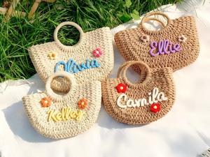 Bolsa <span class=keywords><strong>de</strong></span> <span class=keywords><strong>Playa</strong></span> <span class=keywords><strong>de</strong></span> Paja Personalizada con Cierre Abierto, Regalos para Damas <span class=keywords><strong>de</strong></span> Honor, Cesta para Niña <span class=keywords><strong>de</strong></span> las Flores - Product Image 2