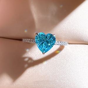 Anelli di Promessa di Lusso in Argento Sterling 925 con Pietra di Acquamarina e Zirconia Cubica - Product Image 1