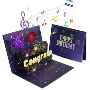 Factory Foldable Handmade Greeting Card Laser Craft Fireworks Light Music 3d Pop-up Cards